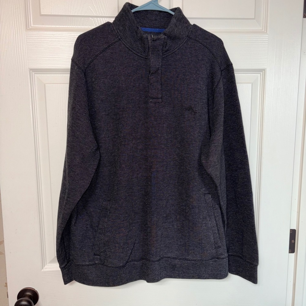 Tommy Bahama Mens XL Charcoal Gray Quarter Zip Pullover Ribbed